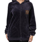 Cavalli Class Purple Cotton Blend Velvet Zip-Up Hoodie Sweatshirt Sweater