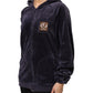 Cavalli Class Purple Cotton Blend Velvet Zip-Up Hoodie Sweatshirt Sweater