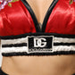 Dolce & Gabbana Red Satin Floral Embroidered Bralette Crop Top