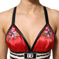 Dolce & Gabbana Red Satin Floral Embroidered Bralette Crop Top