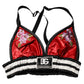 Dolce & Gabbana Red Satin Floral Embroidered Bralette Crop Top