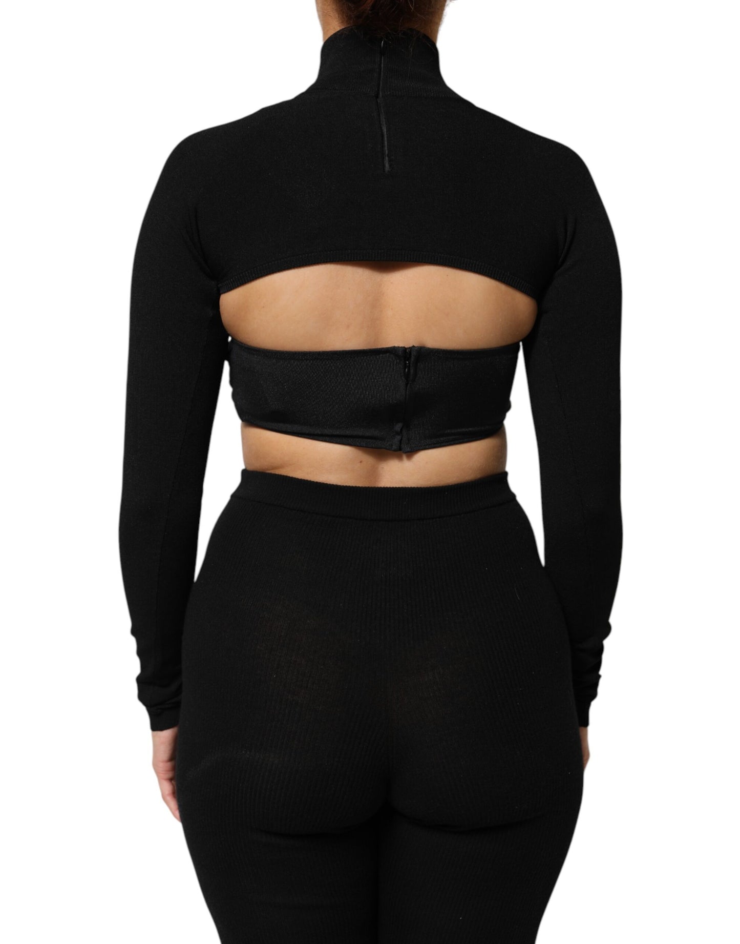 Dolce & Gabbana Black Viscose Turtle Neck Crop Pullover Top