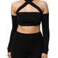 Dolce & Gabbana Black Viscose Halter Off Shoulder Cropped Top