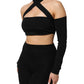 Dolce & Gabbana Black Viscose Halter Off Shoulder Cropped Top