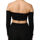 Dolce & Gabbana Black Viscose Halter Off Shoulder Cropped Top