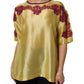 Dolce & Gabbana Yellow Silk Satin Floral Lace Short Sleeves Top