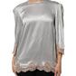 Dolce & Gabbana Gray Silk Satin Floral Lace Long Sleeve Top