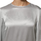 Dolce & Gabbana Gray Silk Satin Floral Lace Long Sleeve Top