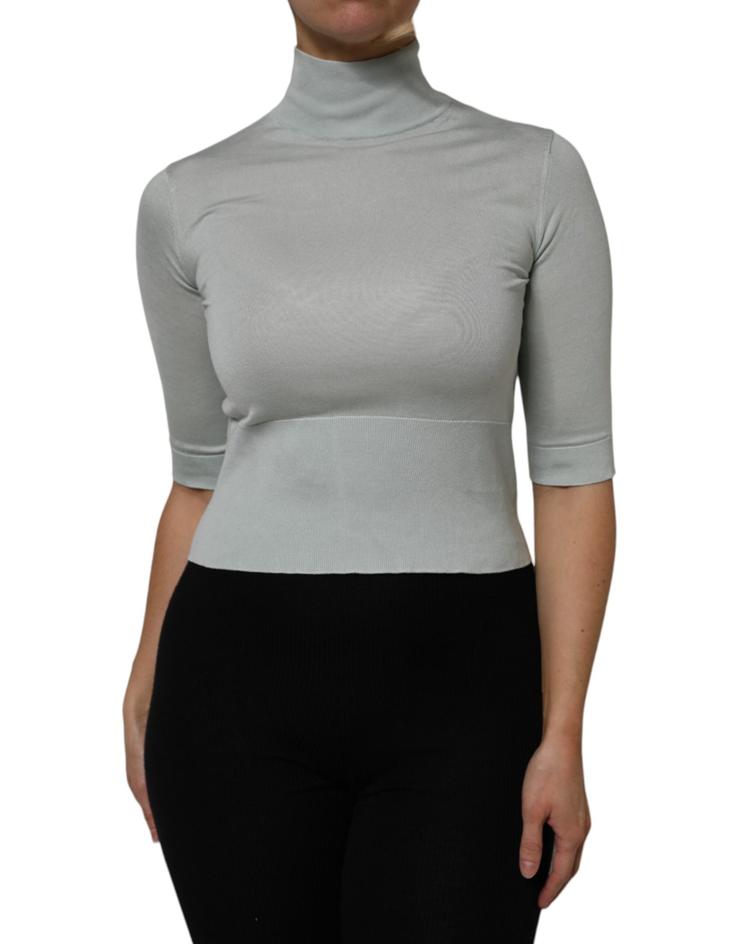 Dolce & Gabbana Gray Turtle Neck 3/4 Sleeves Pullover Top