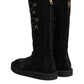 Dolce & Gabbana Black Alpaca Wool Suede Mid Calf Boots Shoes