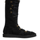 Dolce & Gabbana Black Alpaca Wool Suede Mid Calf Boots Shoes
