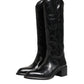 Dolce & Gabbana Black Leather Over The Calf Biker Boots Shoes