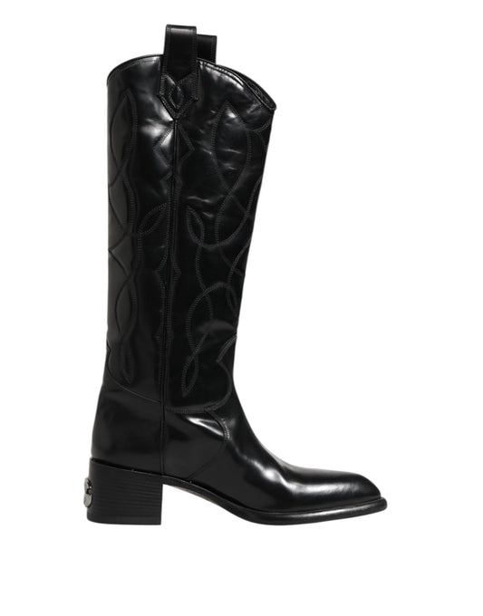 Dolce & Gabbana Black Leather Over The Calf Biker Boots Shoes