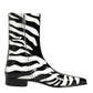 Dolce & Gabbana Black White Zebra Leather Mid Calf Boots Shoes