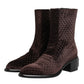 Dolce & Gabbana Brown Cotton Velvet Mid Calf Short Boots Shoes