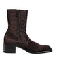 Dolce & Gabbana Brown Cotton Velvet Mid Calf Short Boots Shoes