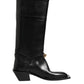 Dolce & Gabbana Black Logo Plaque Over The Calf Boot Shoes