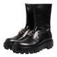 Dolce & Gabbana Black Logo Plaque Mid Calf Biker Boots Shoes
