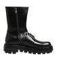 Dolce & Gabbana Black Logo Plaque Mid Calf Biker Boots Shoes
