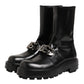 Dolce & Gabbana Black Logo Plaque Mid Calf Biker Boots Shoes