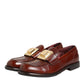 Dolce & Gabbana Brown Leather Logo Slip On Men Dress Shoes