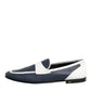 Dolce & Gabbana White Blue Leather Slip On Loafers Men Formal Shoes