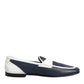 Dolce & Gabbana White Blue Leather Slip On Loafers Men Formal Shoes