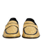 Dolce & Gabbana Yellow Black Leather Slip On Loafers Shoes