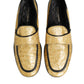 Dolce & Gabbana Yellow Black Leather Slip On Loafers Shoes