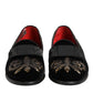 Dolce & Gabbana Black Velvet Embroidery Formal Loafers Shoes