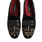 Dolce & Gabbana Black Velvet Embroidery Formal Loafers Shoes
