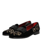 Dolce & Gabbana Black Velvet Embroidery Formal Loafers Shoes