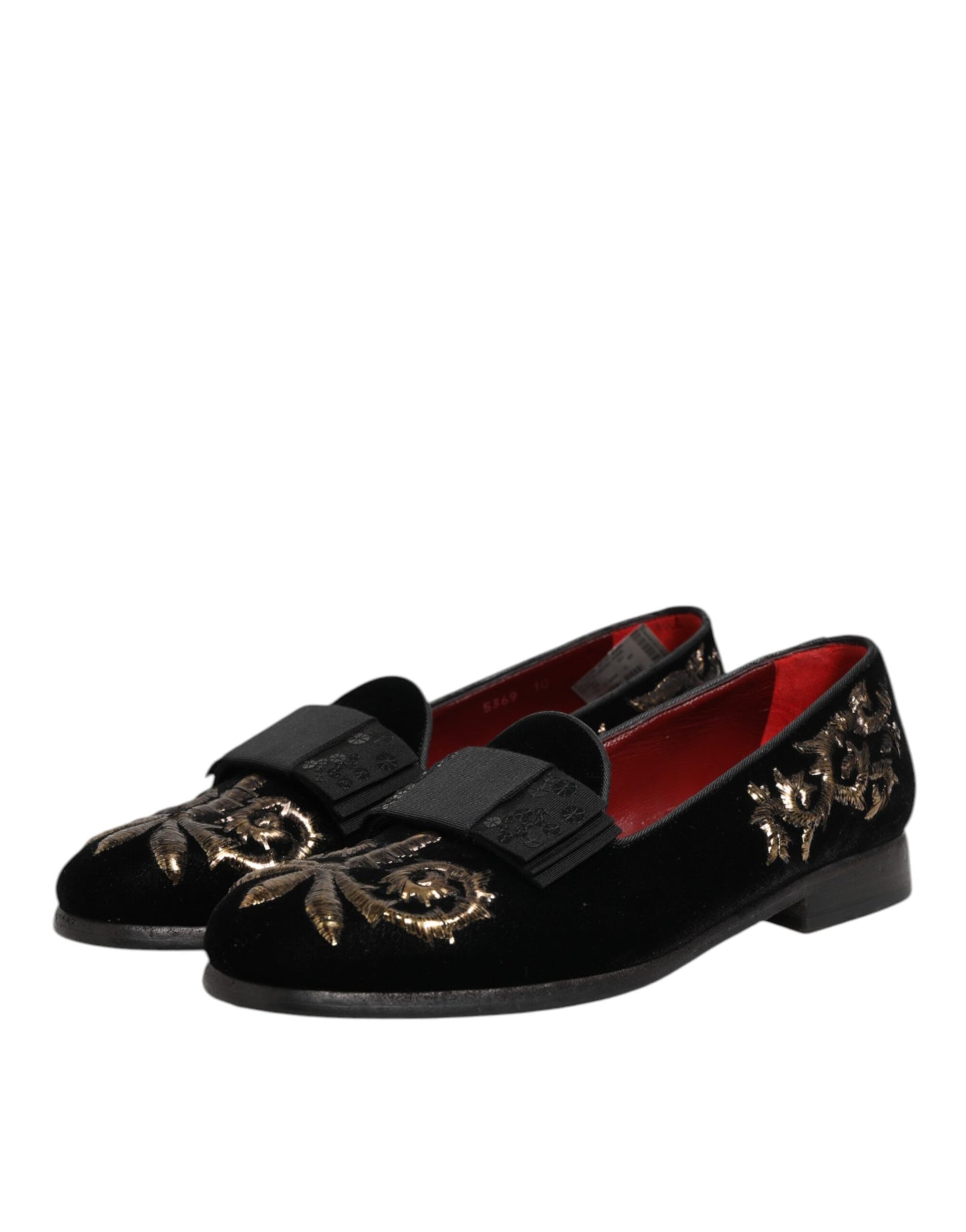 Dolce & Gabbana Black Velvet Embroidery Formal Loafers Shoes
