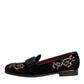 Dolce & Gabbana Black Velvet Embroidery Formal Loafers Shoes