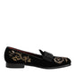 Dolce & Gabbana Black Velvet Embroidery Formal Loafers Shoes