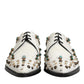 Dolce & Gabbana White Leather Crystals Embellished Derby Shoes