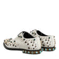 Dolce & Gabbana White Leather Crystals Embellished Derby Shoes