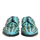 Dolce & Gabbana Turquoise Crystal Embellished Men Derby Shoes