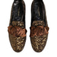 Dolce & Gabbana Gold Sequined Slip On Loafers Men Dress Shoes