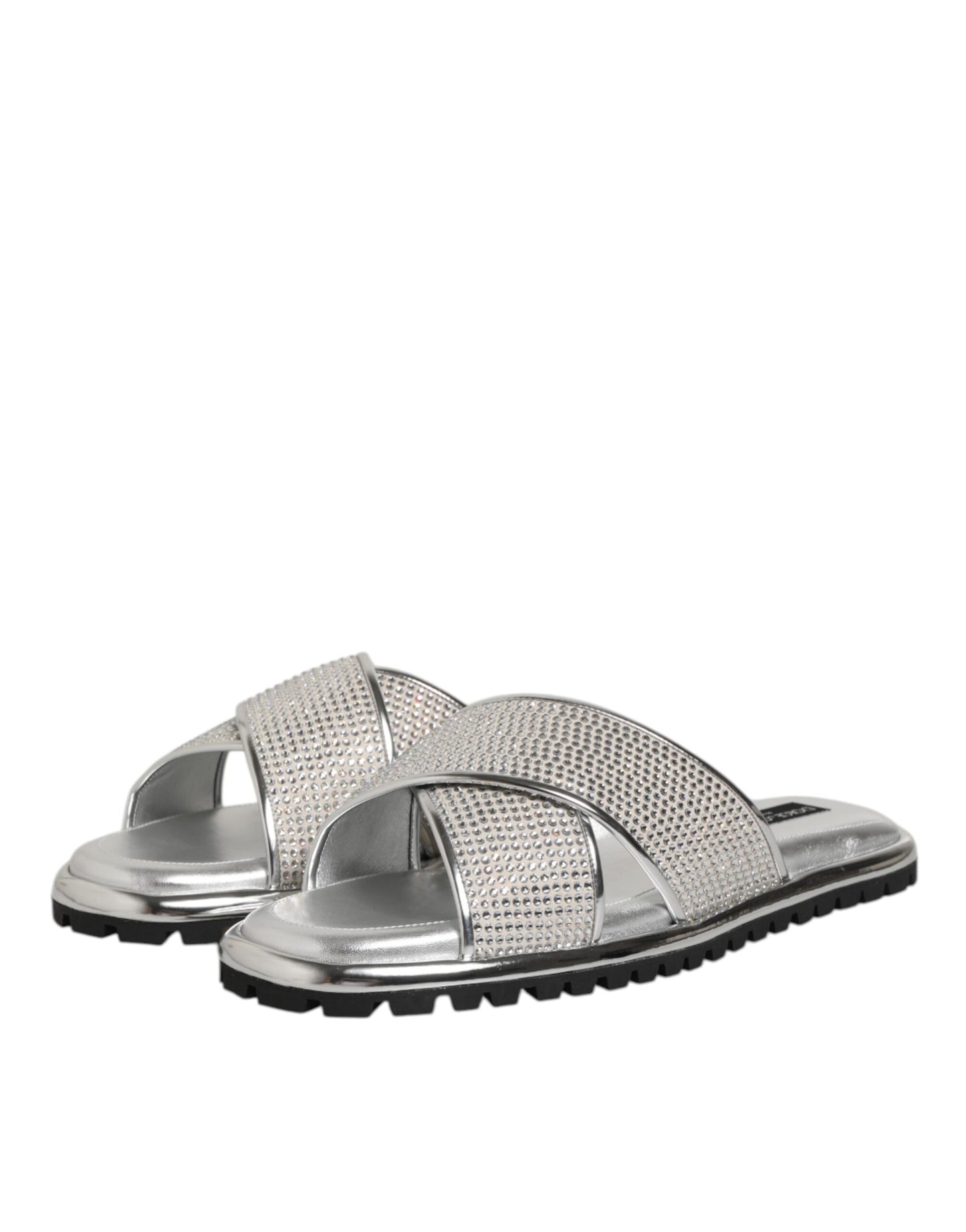 Dolce & Gabbana Silver Strass Slides Flats Slippers Shoes