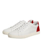 Dolce & Gabbana White Red Leather Low Top Men Sneakers Shoes