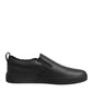 Dolce & Gabbana Black Leather Low Top Slip On Sneakers Shoes