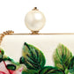 Dolce & Gabbana White Rose Embroidery Silk Gold Frame Clutch Purse Bag Womens Clutch Bag