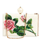 Dolce & Gabbana White Rose Embroidery Silk Gold Frame Clutch Purse Bag Womens Clutch Bag