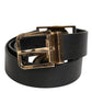Dolce & Gabbana Black Leather Gold Silver Coin Buckle Belt