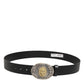 Dolce & Gabbana Black Leather Ornate Metal Buckle Men Belt