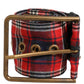 Dolce & Gabbana Red Plaid Fabric Logo Plate Brass Buckle Belt