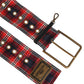 Dolce & Gabbana Red Plaid Fabric Logo Plate Brass Buckle Belt