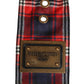 Dolce & Gabbana Red Plaid Fabric Logo Plate Brass Buckle Belt