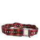 Dolce & Gabbana Red Plaid Fabric Logo Plate Brass Buckle Belt